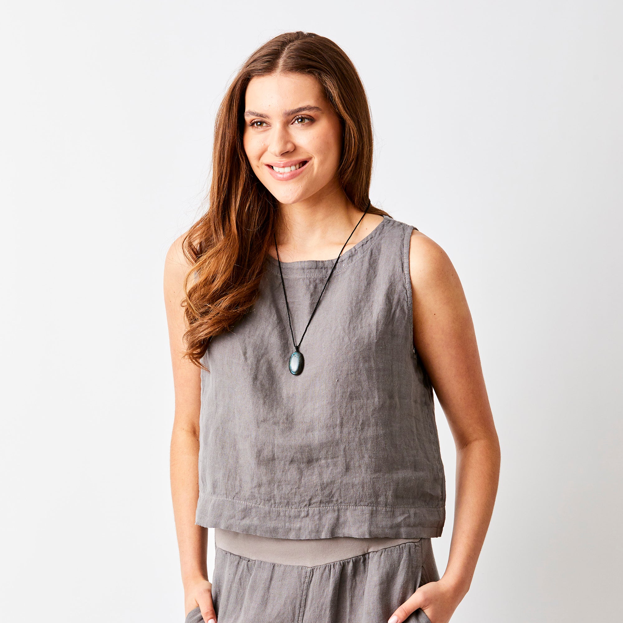 Sylviana Linen Round Neck Sleeveless Top - Suzy D London