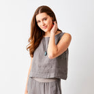 Sylviana Linen Round Neck Sleeveless Top - Suzy D London