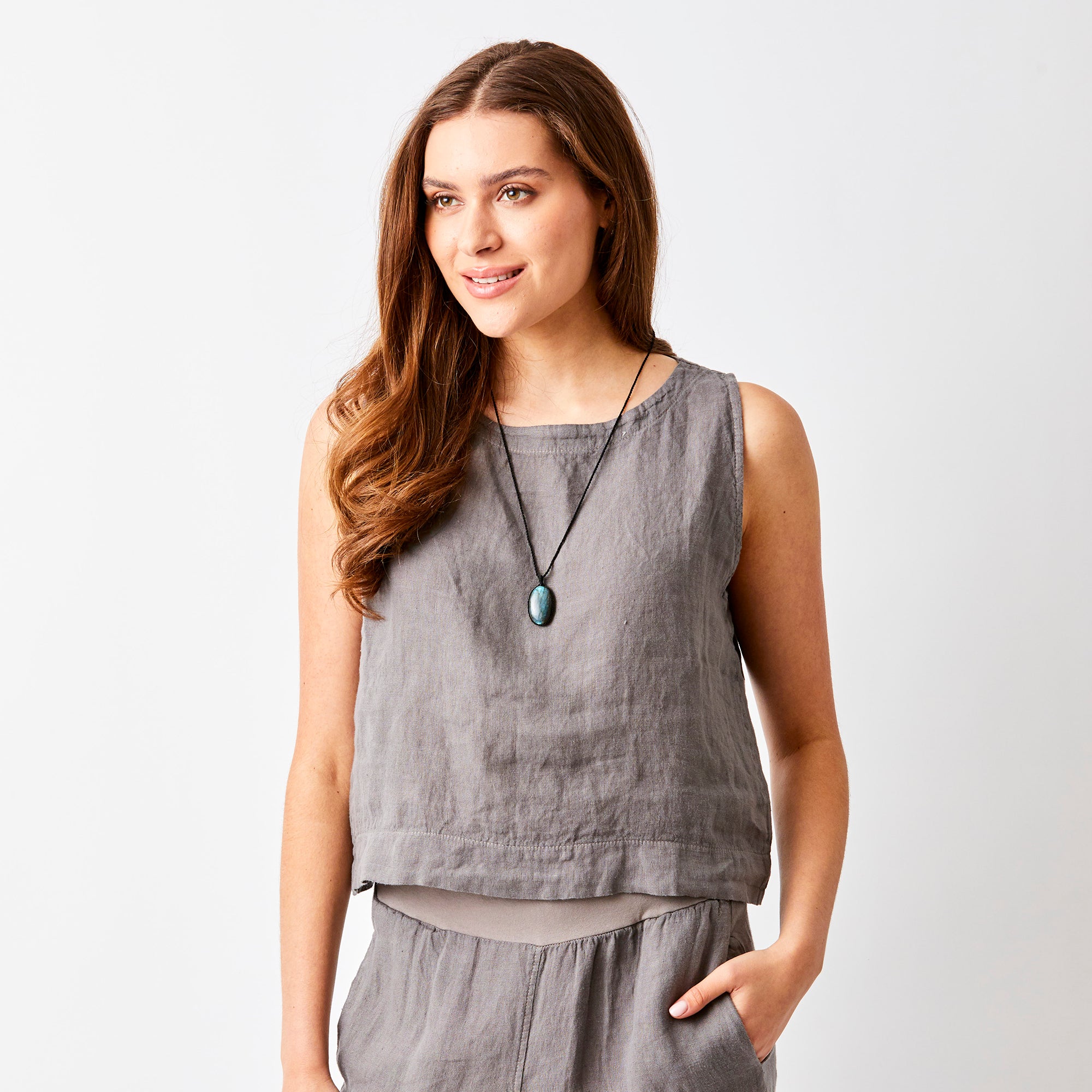 Sylviana Linen Round Neck Sleeveless Top - Suzy D London