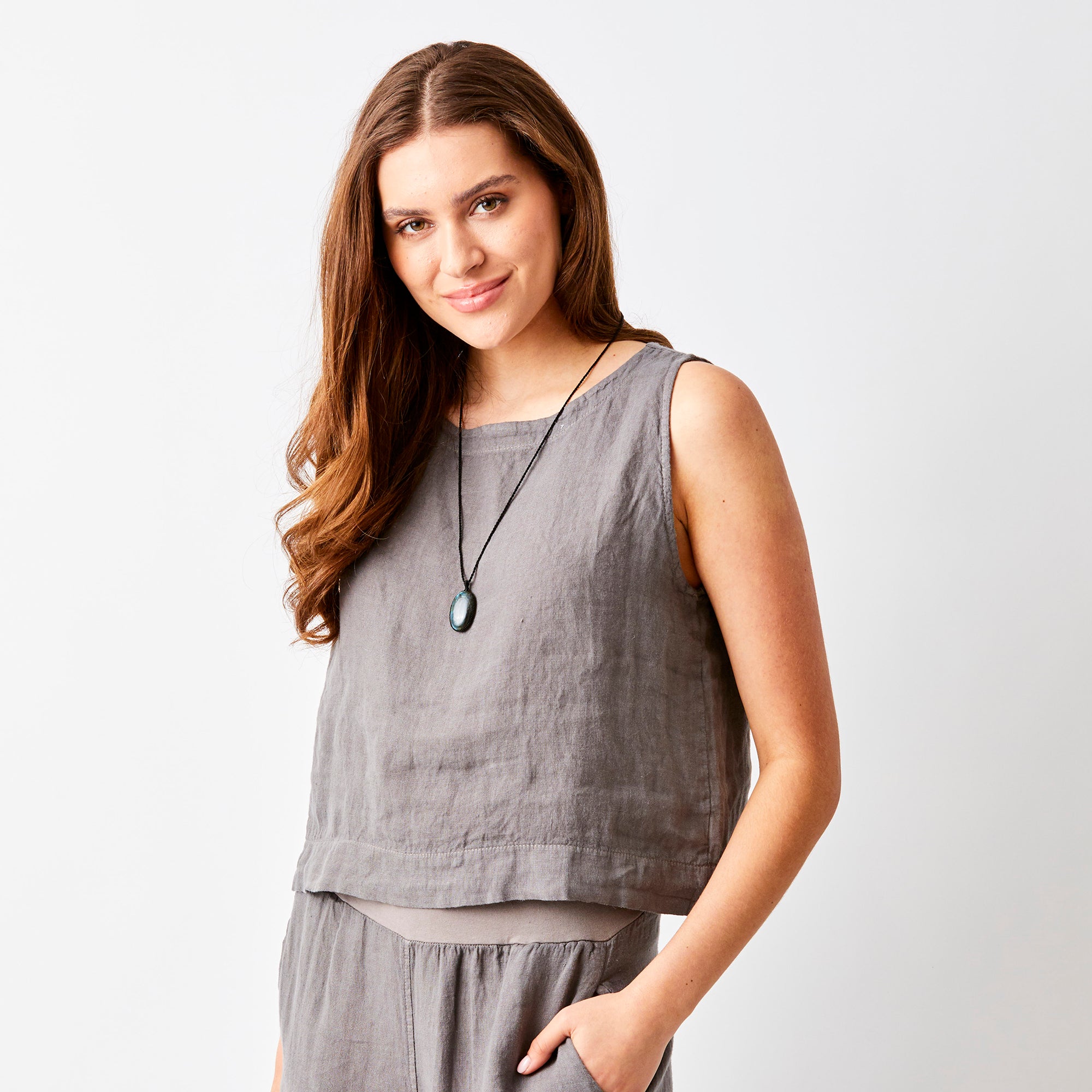 Sylviana Linen Round Neck Sleeveless Top - Suzy D London