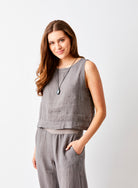Sylviana Linen Round Neck Sleeveless Top - Suzy D London