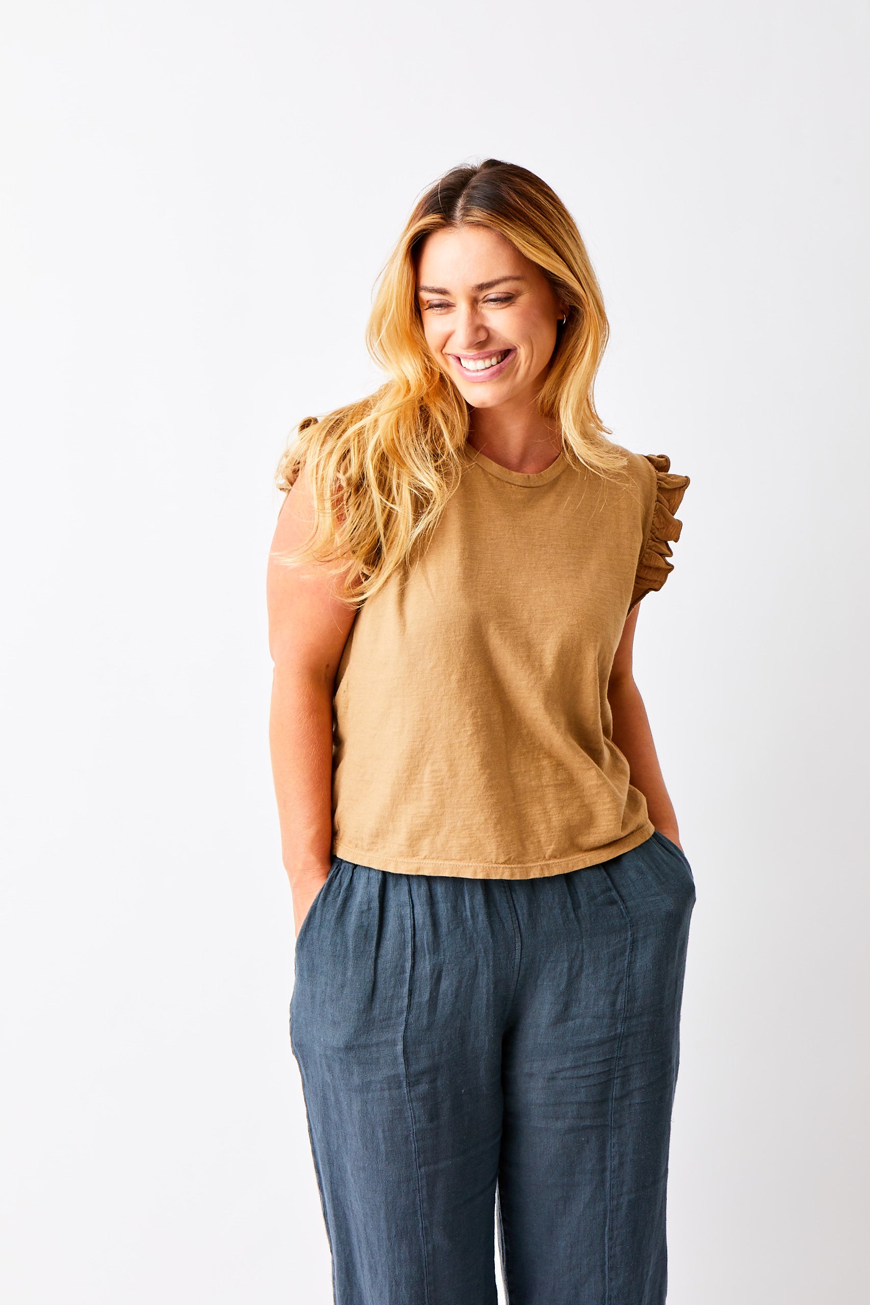 Ylora Frill Sleeve Cotton Tee - Suzy D London