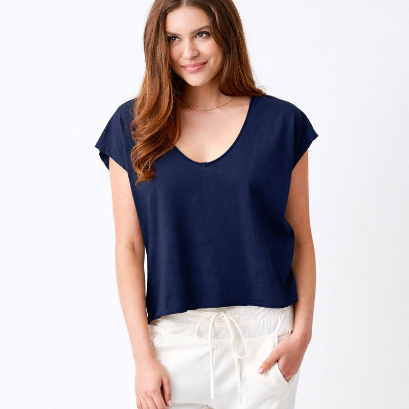 Bali V-Neck Tee With Raw Edge Detail - Suzy D London