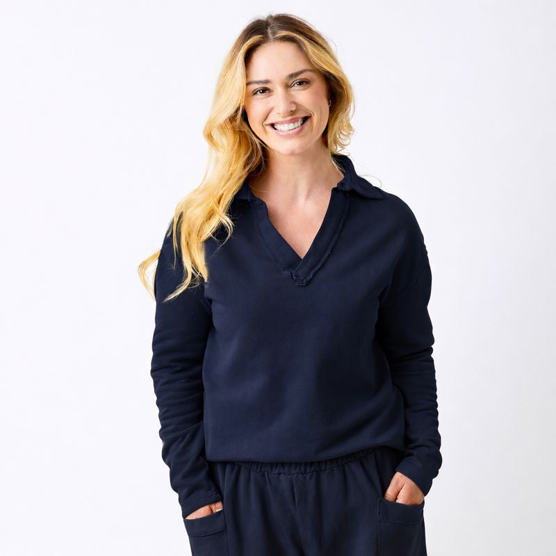 Whisper Raw Edge Open Collar Sweatshirt - Suzy D London