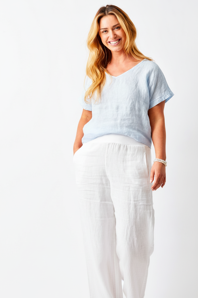 Sonora White Trousers Cloud Blue Top