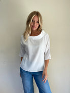 Audrey Cowl Neck Top in White