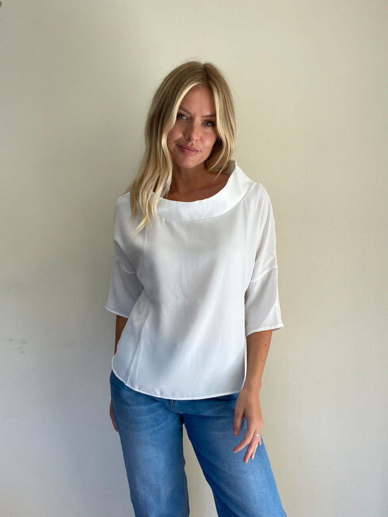Audrey Cowl Neck Top in White