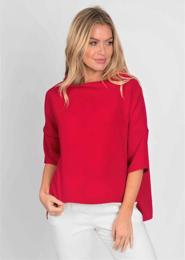 Audrey Cowl Neck Top in Red