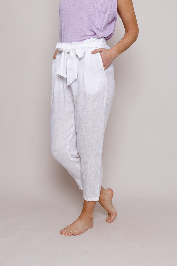 Bahati Linen Belted Trousers in White