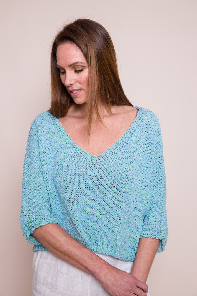 TURQUOISE OPEN KNIT SWEATER FRANCISCO SUZY D LONDON