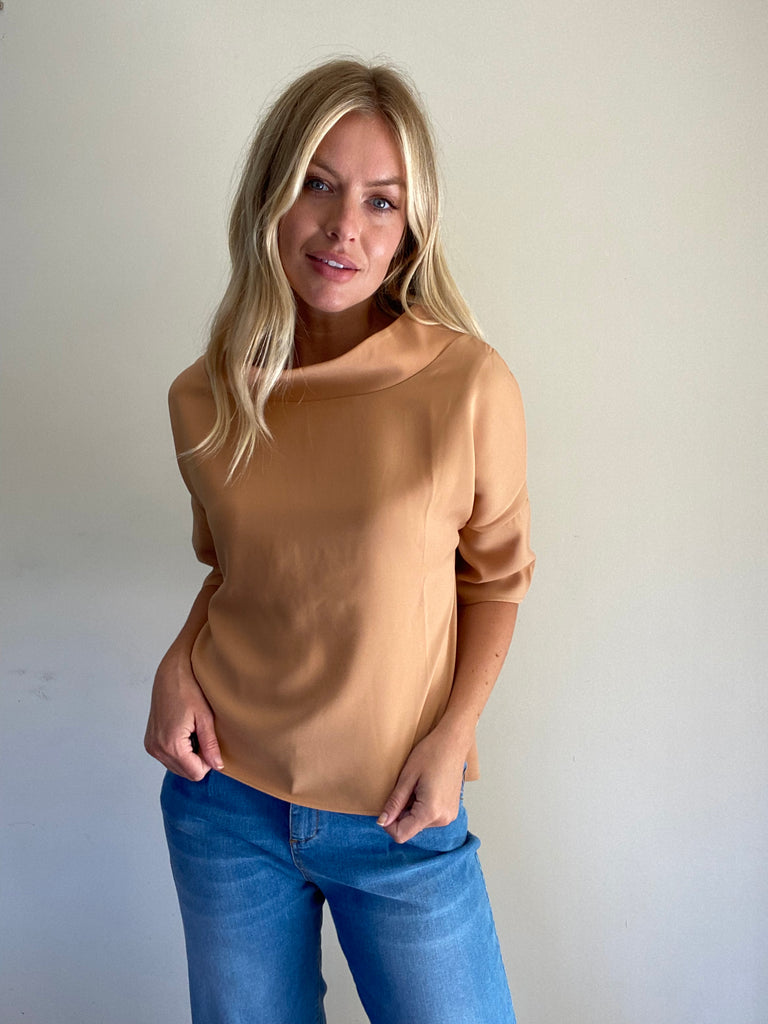 Audrey Cowl Neck Top in Sand