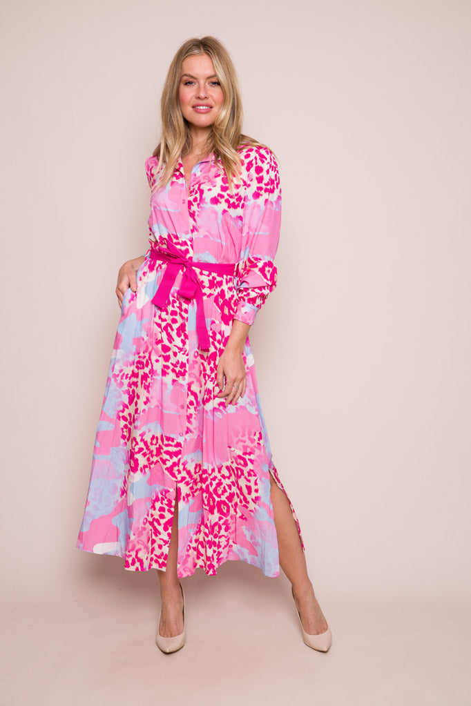 SUZY D KENA FUCSHIA PRINT MAXI DRESS 