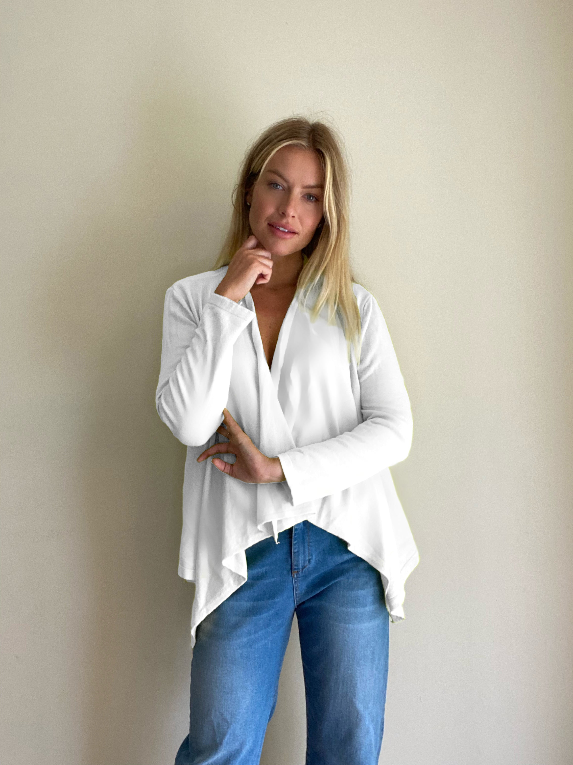 White clearance waterfall cardigan