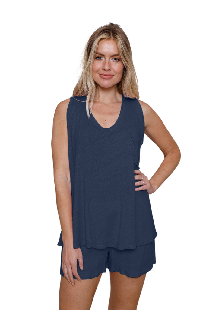Lorella Linen Jersey Swing Vest With Pocket - Suzy D London