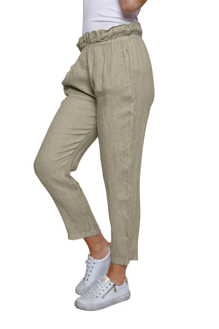 Elasticated Waist Linen Pants Light Khaki Suzy D