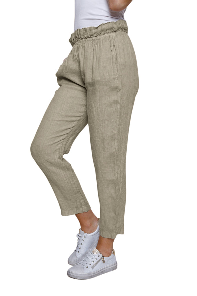 Elasticated Waist Linen Pants Light Khaki Suzy D