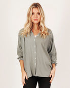 Suzy D Vesti Textured Peasant Blouse Khaki