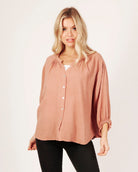 Suzy D Vesti Textured Peasant Blouse Blush