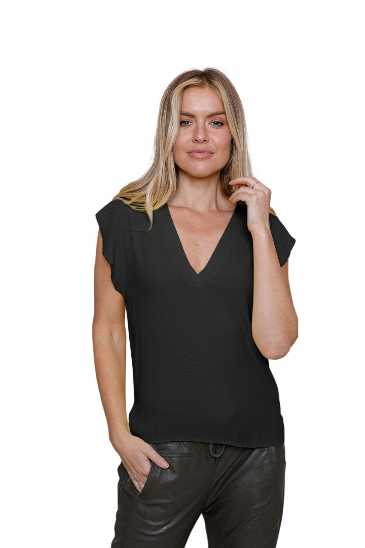 Wanda Frill Sleeve V Neck Top - Suzy D London