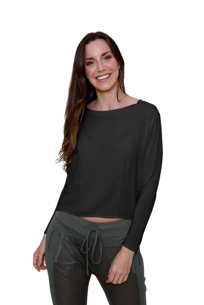 Wax Crepe Hi Lo Top With Jersey Sleeves - Suzy D London