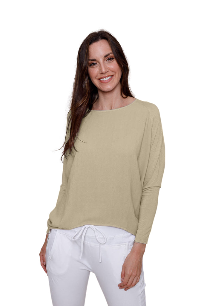 Whoopy Jersey Button Back top - Light Khaki