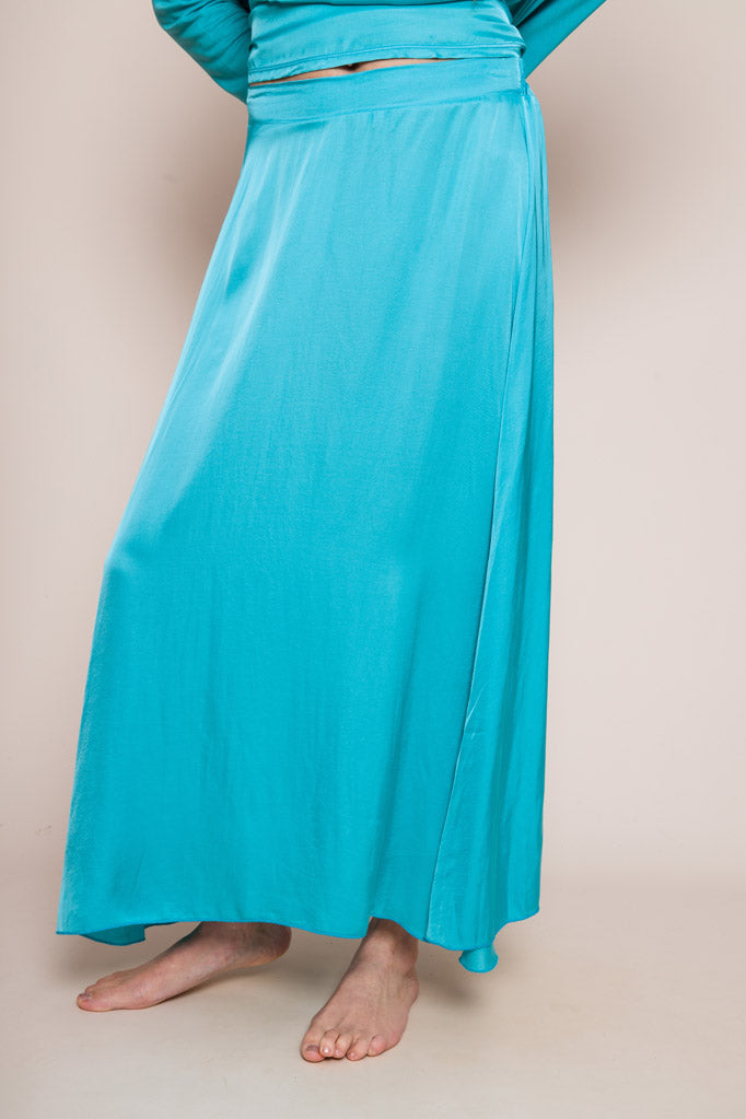 TURQUOISE SATIN MAXI SKIRT SUZY D LONDON WISTERIA