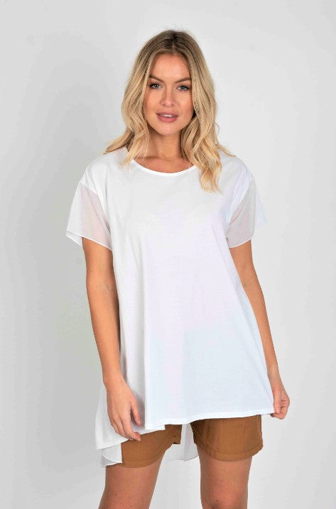cristina white t shirt with sheer back 