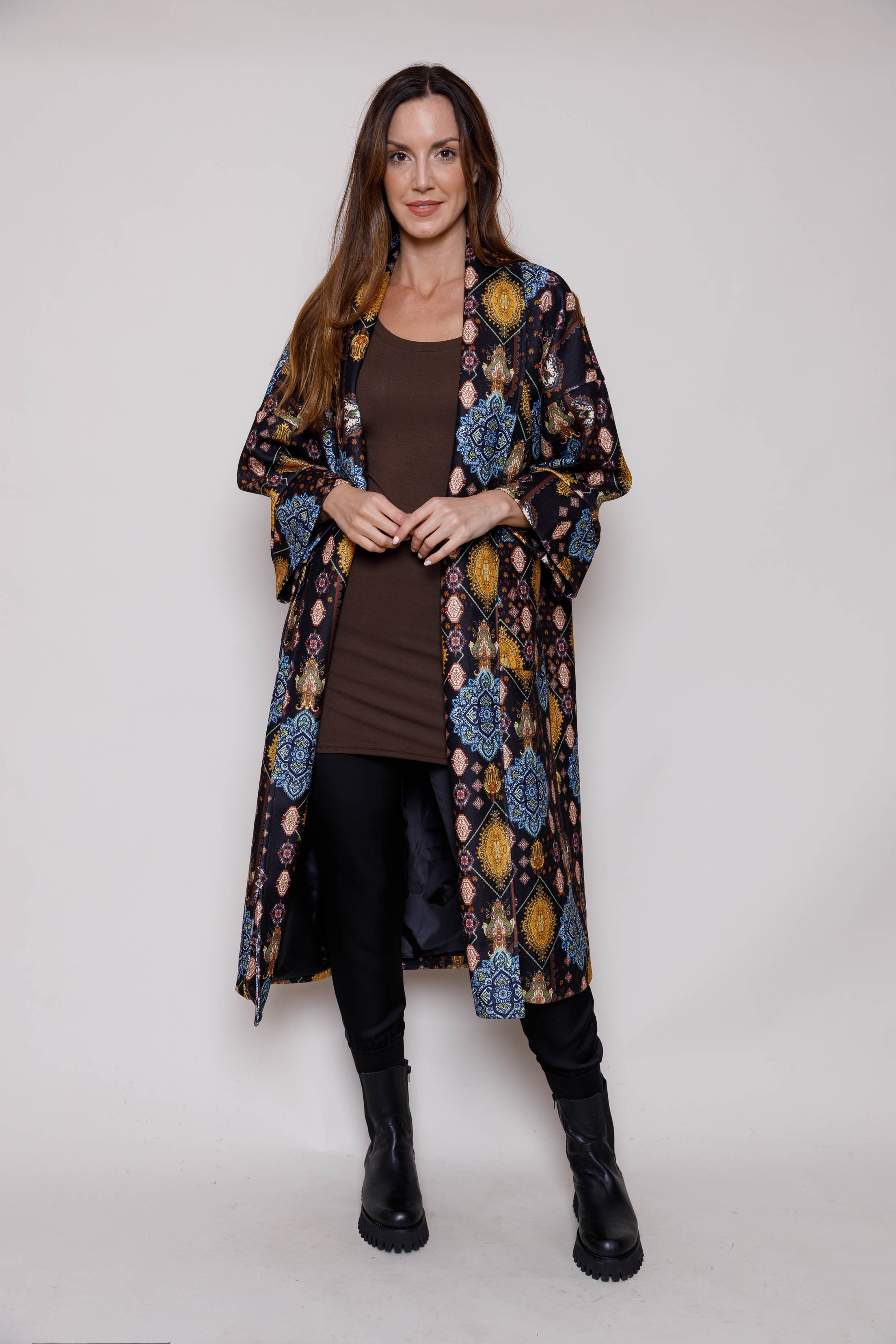 Suzy D long printed Felt coat Karissa