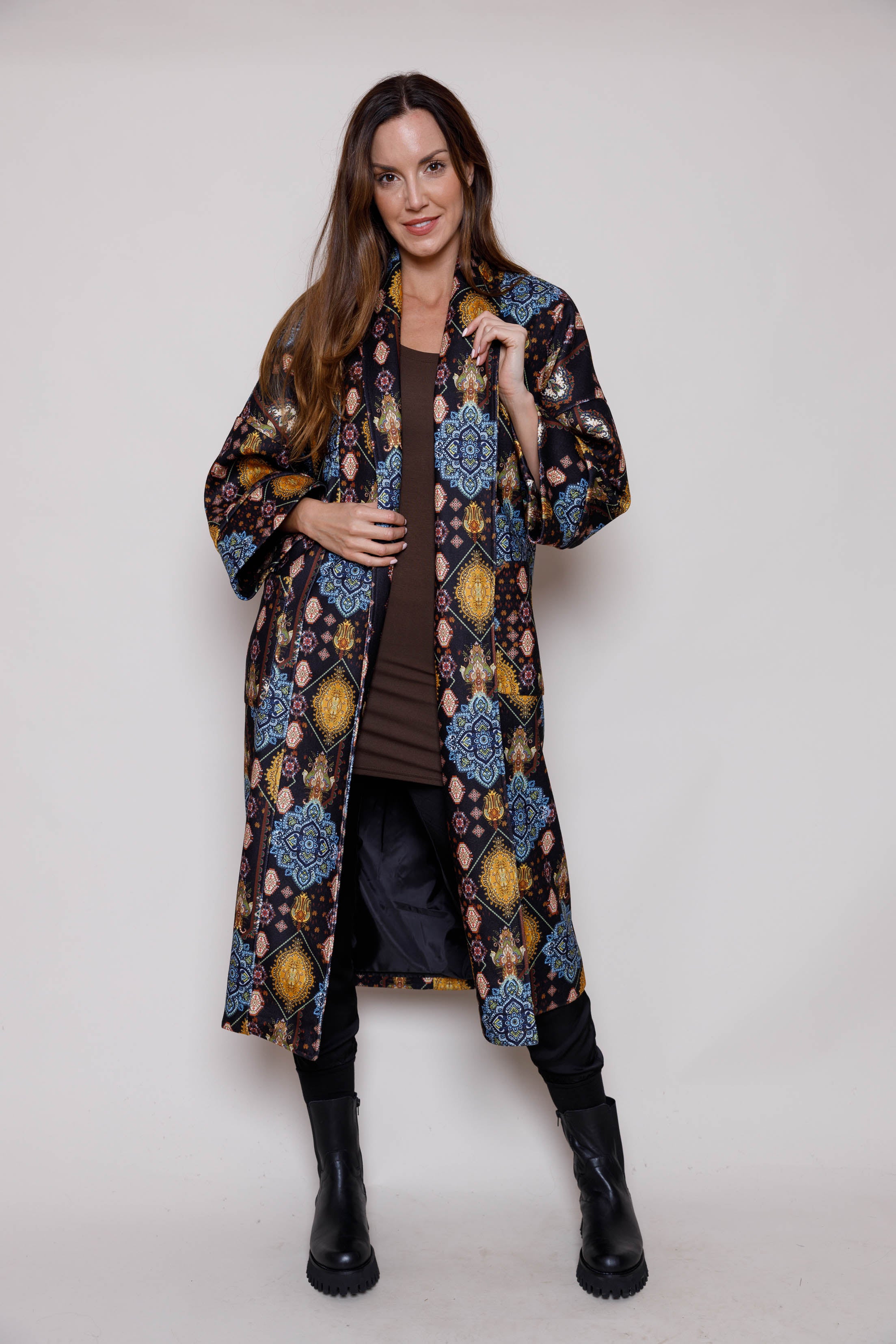 Karissa Print Long Felt Coat Suzy D